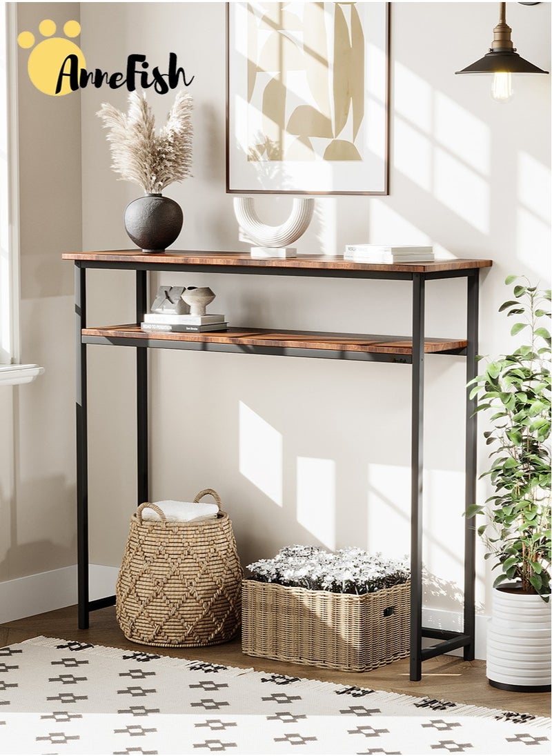 AnneFish 100*30*90cm Console Table 2 Tier Simple Sofa Table Home Coffee Corner Display Entryway Table for Couch Hallway Entrance Living Room  - Image 1