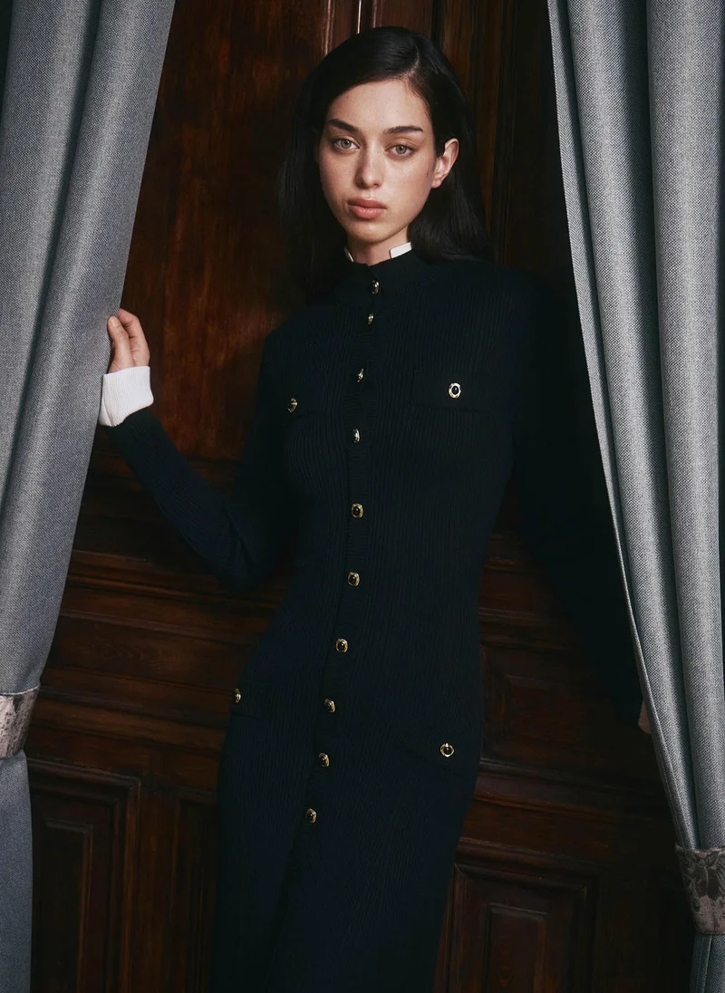 Lichi  Rib-knit midi dress with contrasting details for Women | Best Price UAE