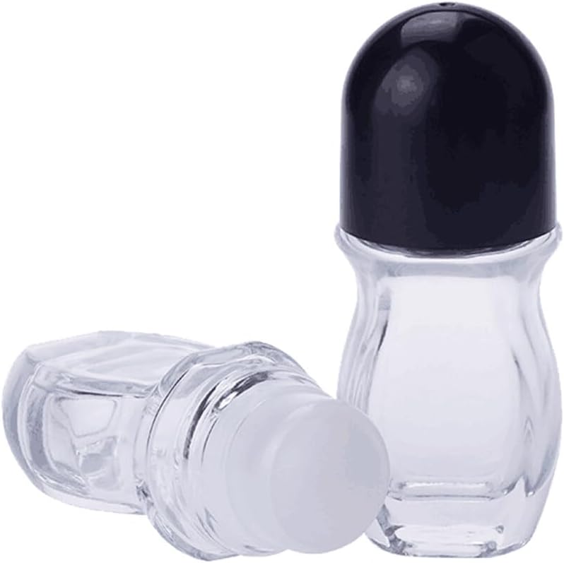 ericotry 2PCS 50ML Clear Glass Roll-On Bottle Refillable Glass Roll-on Deodorant Bottle with Plastic Roller Ball and Black Cap for Deodorant Aromatherapy Oil Massage Oil Peppermint Oil 