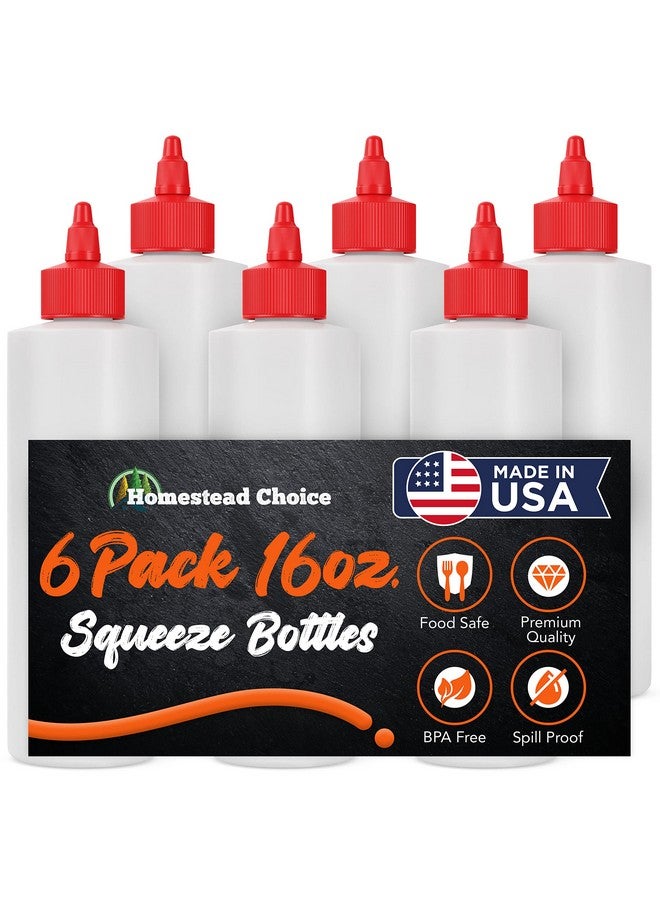 Homestead Choice Made in USA Condiment Squeeze Bottles 16 OZ, 6 Pack Squirt Bottles for Sauces Liquids BPA Free Condiment Bottles with Twist Cap Ketchup, Syrup, Oil, Dressings, Honey, BBQ, Arts Crafts - Image 1