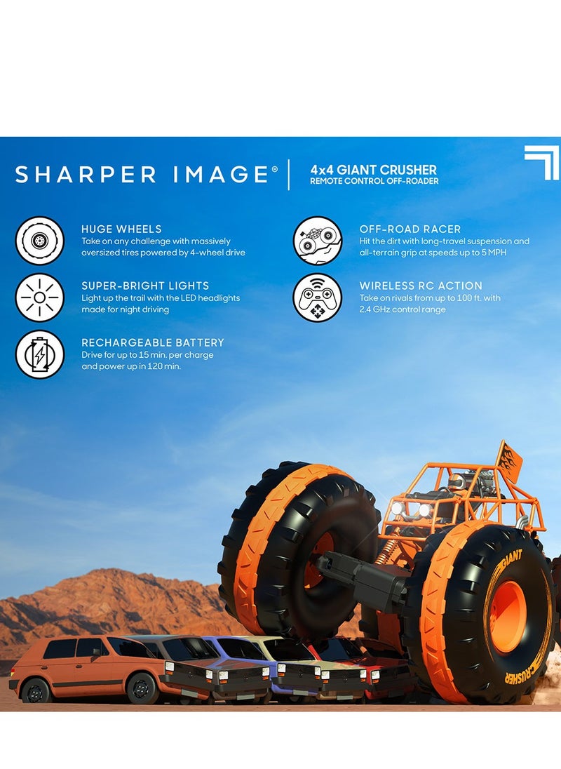 Sharper Image - شاحنة دفع رباعي تعمل بالتحكم عن بعد 4x4 من Sharper Image، إطارات للطرق الوعرة، مصابيح أمامية LED، برتقالي - Image 1