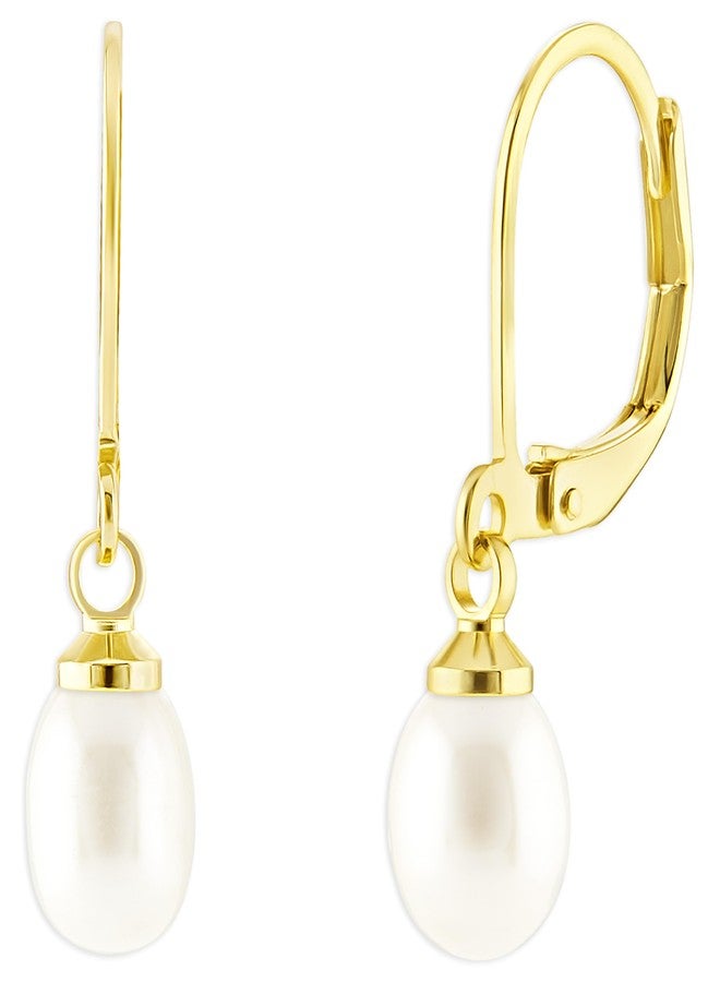 Milla Freshwater Pearl Earrings for Women - Leverback Pearl Drop Earrings (Gold Plated, 7 mm) - Image 1