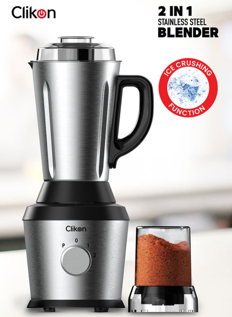 Clikon 2-in-1 Blender 600W – Stainless Steel Big Jar for Smoothies & Food Prep,healthy 600 W CK2694 silver black - Image 1