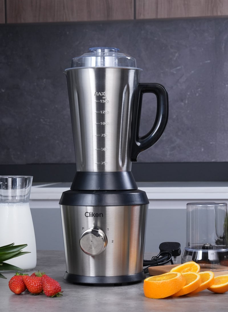 Clikon 2-in-1 Blender 600W – Stainless Steel Big Jar for Smoothies & Food Prep,healthy 600 W CK2694 silver black - Image 2