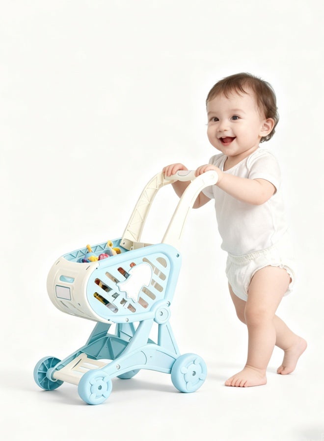 Trolley Toy,Adorable Baby Shopping Cart Walker Toy, Smooth Rolling Wheels and No Batteries Needed, Scientific Design to Prevent Bow Legs, First Push & Pull Learning Walker for Toddlers 1-3, Role Play & Walking Aid（Blue) - Image 3