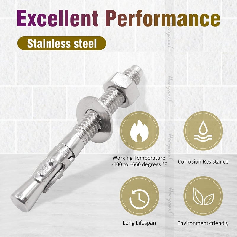 Horiznext 5/16"x 2-3/4" inch Stainless Steel Standard Strong Wedge Anchor, Fasteners for Concrete (4 pcs) - Image 3