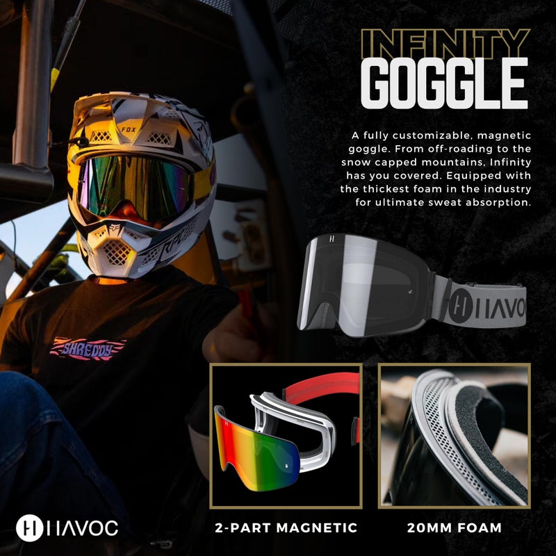 Havoc Racing نظارات هافوك ريسينغ المغناطيسية بدون إطار - لسباقات الموتوكروس، وركوب الدراجات الترابية، والتزلج على الثلج، والدراجات الرباعية، وUTV - نظارات مضادة للضباب مع حجب الأشعة فوق البنفسجية (هامرهيد) - Image 2