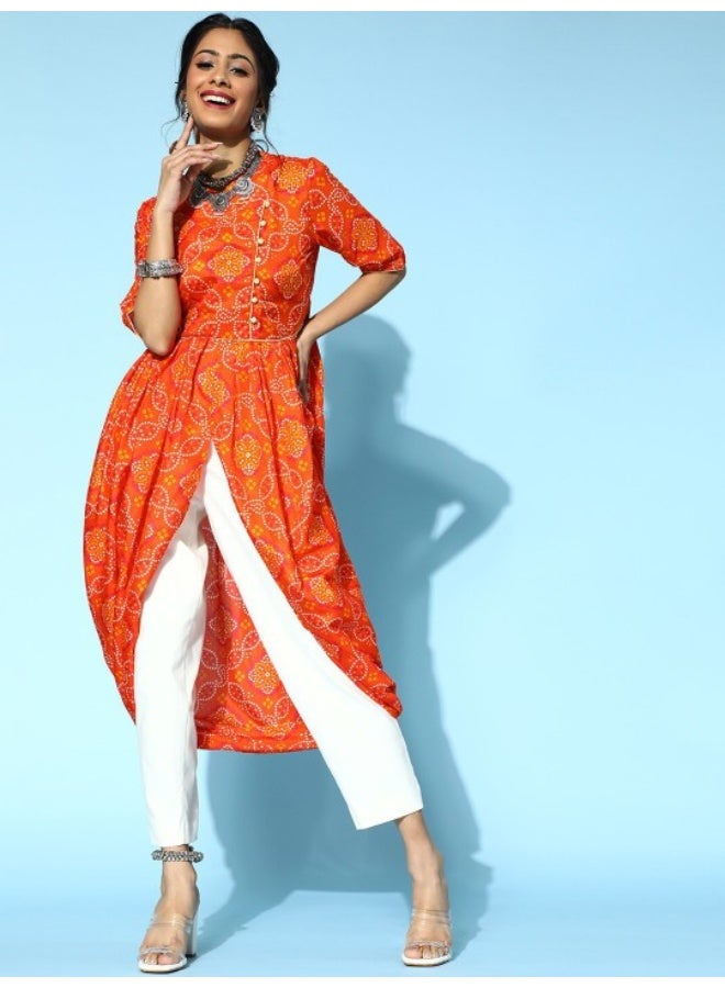 AKS Bright Orange Indie Print Kurta - Image 1