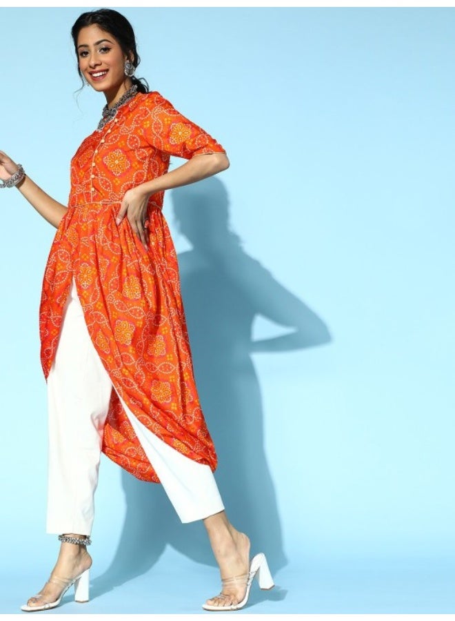 AKS Bright Orange Indie Print Kurta - Image 3