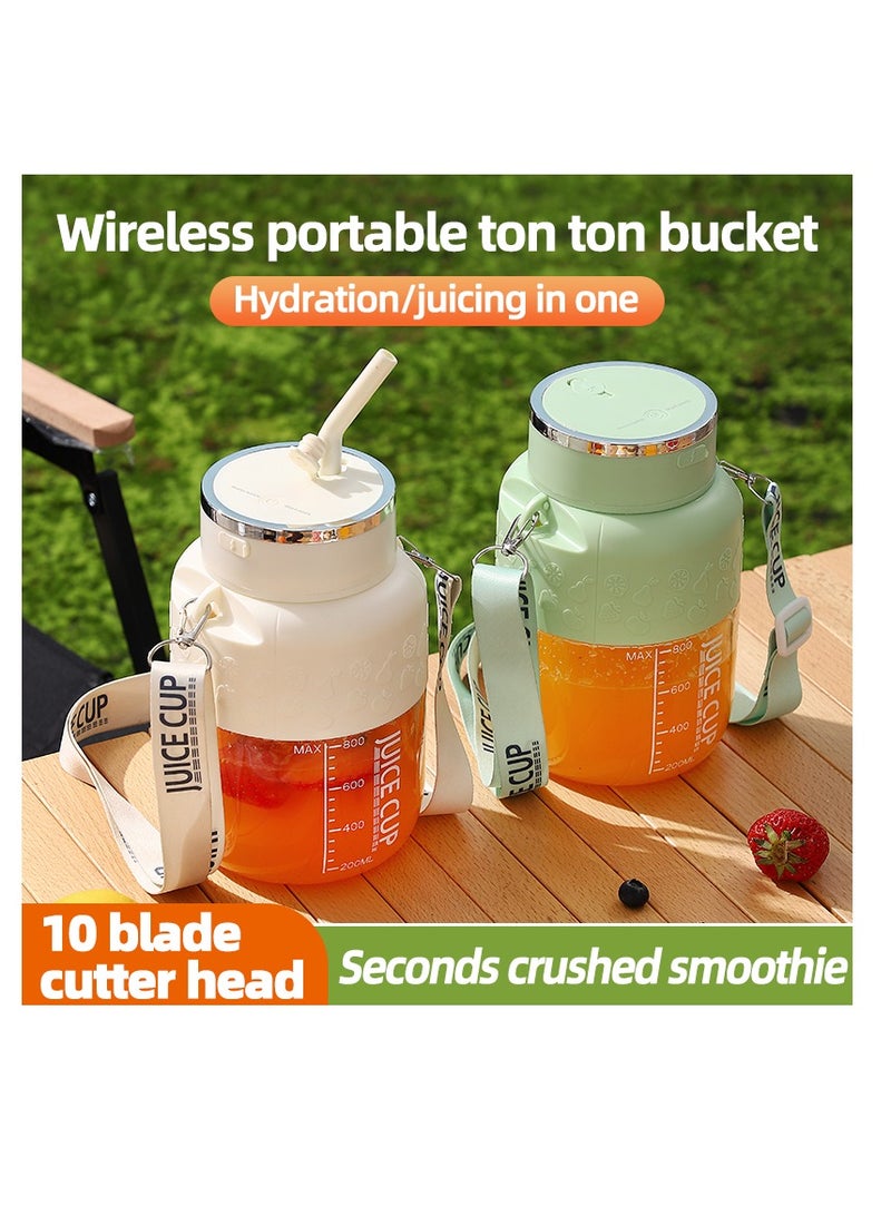 Portable Wireless Juicing Cup - 800ml Electric Sports Blender with 10 Stainless Steel Blades, USB Rechargeable, Dual Speed, Direct Drinking & Ice Crushing, Large Capacity Juice Maker for Home Office Travel Fitness（K2-White）  - Image 2