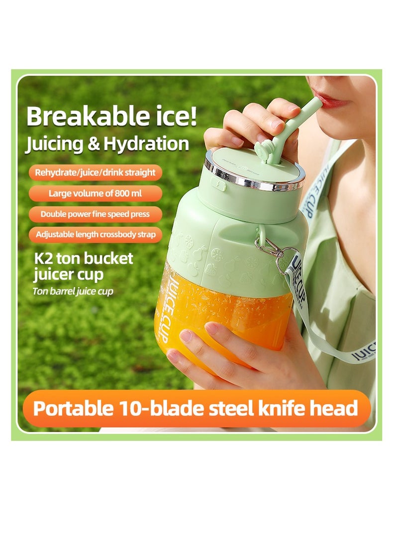 Portable Wireless Juicing Cup - 800ml Electric Sports Blender with 10 Stainless Steel Blades, USB Rechargeable, Dual Speed, Direct Drinking & Ice Crushing, Large Capacity Juice Maker for Home Office Travel Fitness（K2-White）  - Image 5