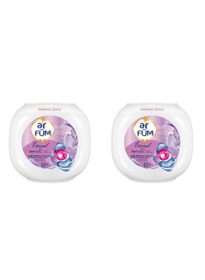 ar FUM ArFum PODS, 5-in-1 Laundry Detergent Capsules with Scent Booster, Detergent Concentrate, Softener, Color Protect, Stain Remover, 16 Weeks Fragrance, 42 Pods, Eternal, Pack of 2 X 42 Pods (84 Capsules) - Image 1