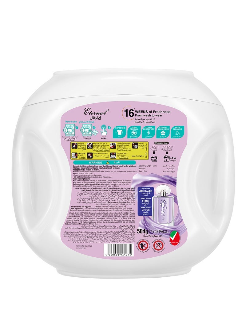 ar FUM ArFum PODS, 5-in-1 Laundry Detergent Capsules with Scent Booster, Detergent Concentrate, Softener, Color Protect, Stain Remover, 16 Weeks Fragrance, 42 Pods, Eternal, Pack of 2 X 42 Pods (84 Capsules) - Image 3