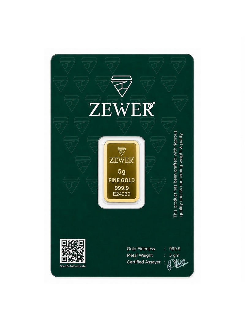 Zewer 5g 24K 999.9 Fine Gold Bar with Burj Khalifa Design - Image 1