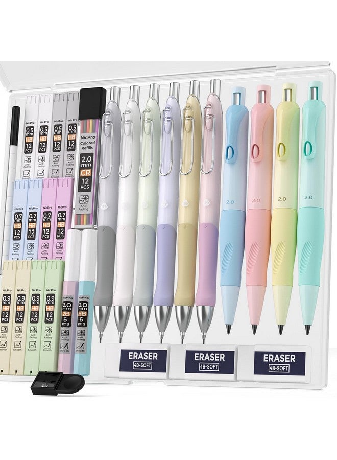 Nicpro 31Pcs Pastel Mechanical Pencil Set In Case, Cute Mechanical Pencils 0.5, 0.7, 0.9 Mm & 2.0 Mm With 15 Tube (Hb 2B Colors)Lead Refills, 3 Erasers, Aesthetic School Supplies For Writing Sketching - Image 1