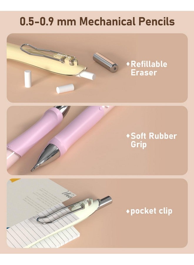 Nicpro 31Pcs Pastel Mechanical Pencil Set In Case, Cute Mechanical Pencils 0.5, 0.7, 0.9 Mm & 2.0 Mm With 15 Tube (Hb 2B Colors)Lead Refills, 3 Erasers, Aesthetic School Supplies For Writing Sketching - Image 4