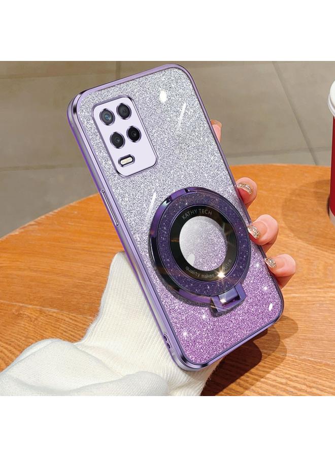 erorex Case For Realme V13 / 8 5G / Q3i / K9X Plated Gradient Glitter Round Holder TPU Phone Case - Image 1