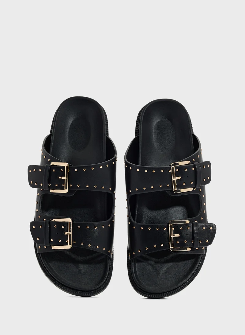 ترافل من نمشي Stud Detail Double Strap Flat Sandal