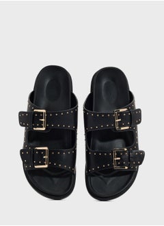 Truffle Stud Detail Double Strap Flat Sandal  - Image 4