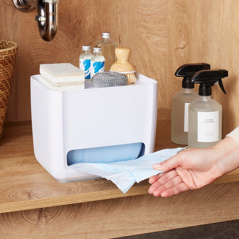 YouCopia SinkSuite Trash Bag Dispenser, Standing Garbage Bag Organizer with Removable Lid and Cradle for Storage, Speckled White - Image 3