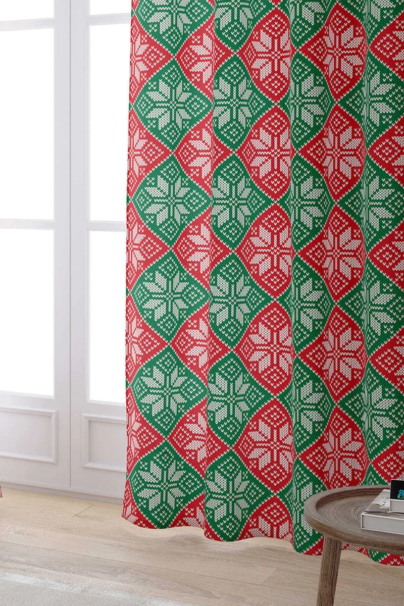 كانغو هوم Red Christmas Themed Digital Printed Curtain CGH227-PR