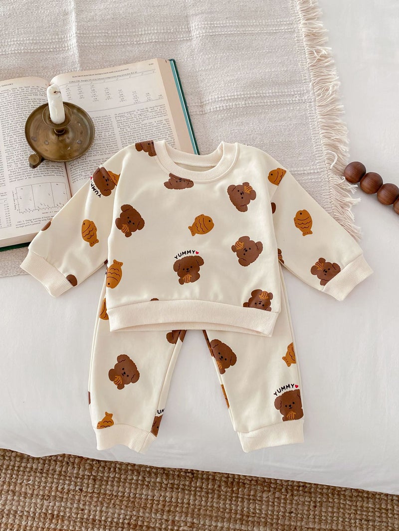 Korean ins Cartoon Bear Baby Outfit Set Flying fish 