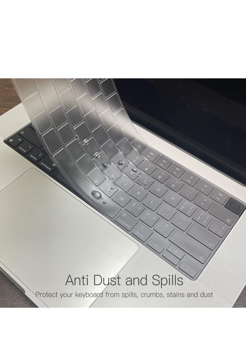 1Pack Clear Ultra Thin TPU Keyboard Cover for 2025-2021 M4/ M3/M2/M1 Pro/Max Chip MacBook Air 15.3"/13.6" A3241/A3114/A2941/A3240/A3113/A2681 MacBook Pro 14"/16" A3112/A3401/A3185/A2442/A2779/A3403/ A3186/A2485/A2780/A2991, US Layout Keyboard Protector