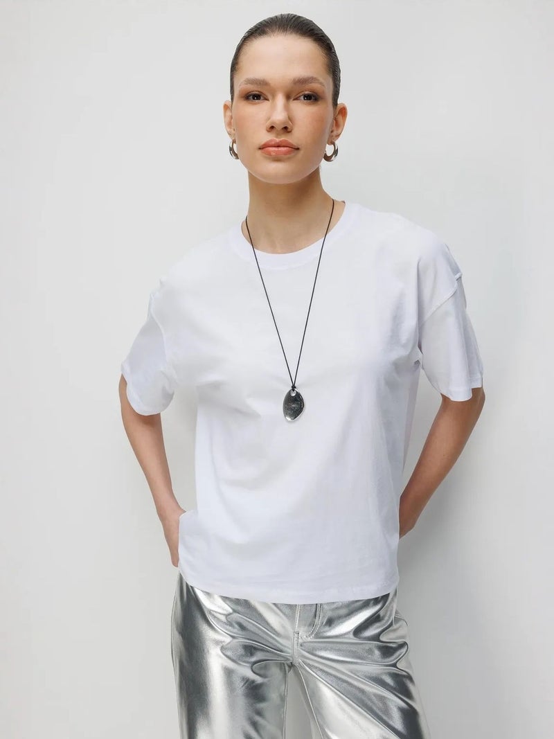 MIXRAY Oversized Crew Neck Plain T-Shirt with Slit - Image 3