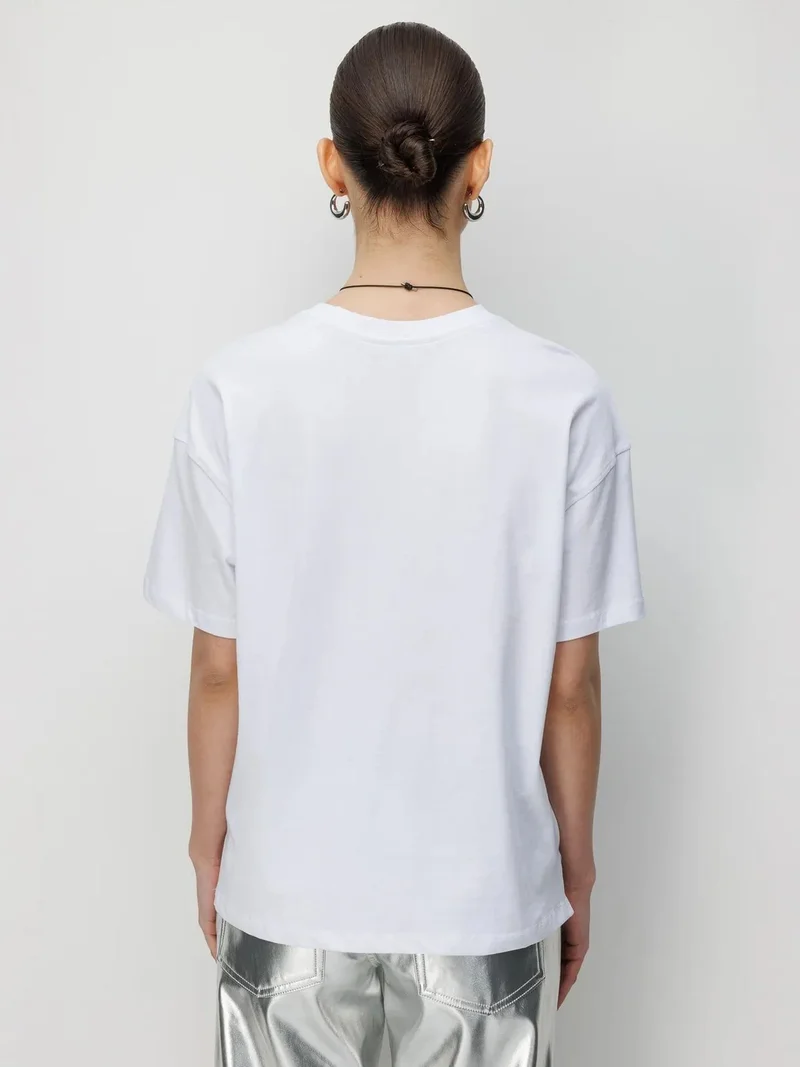 Mixray White MIXRAY Oversized Crew Neck Plain T-Shirt with Slit for Women | Best Price UAE