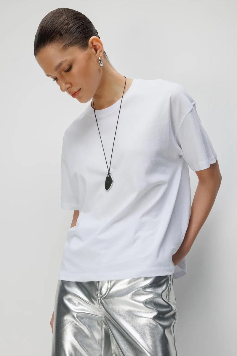 MIXRAY Oversized Crew Neck Plain T-Shirt with Slit - Image 4