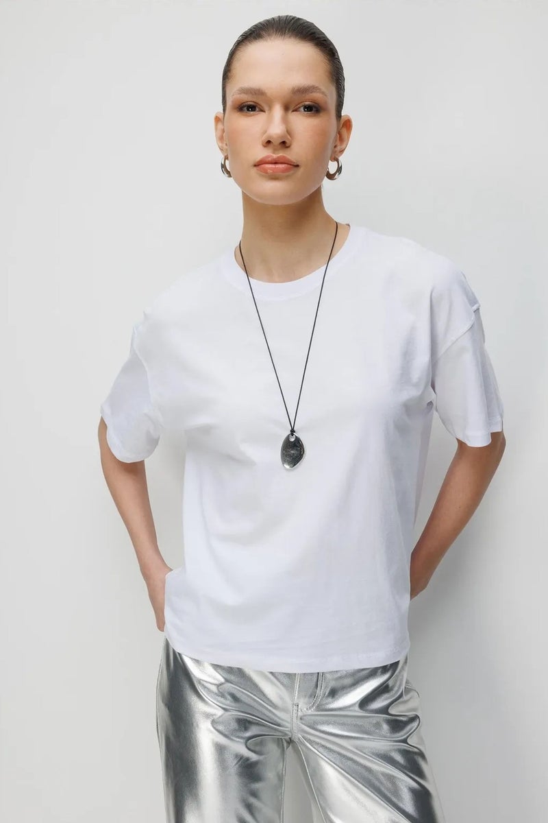 MIXRAY Oversized Crew Neck Plain T-Shirt with Slit - Image 3