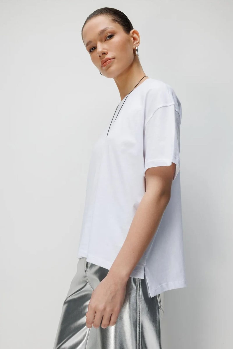 MIXRAY Oversized Crew Neck Plain T-Shirt with Slit - Image 2