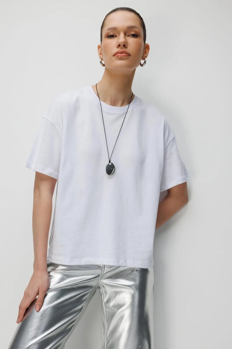 MIXRAY Oversized Crew Neck Plain T-Shirt with Slit - Image 1