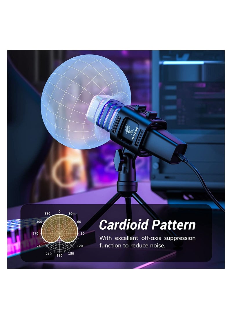 TONOR Gaming USB Microphone, PC RGB Microphone, Streaming Podcast Studio Cardioid Pattern Condenser Mic Sets with Microphone Stand for Game, YouTube, Conference, Singing, Micro for PS4 PS5, TC30S  - Image 4