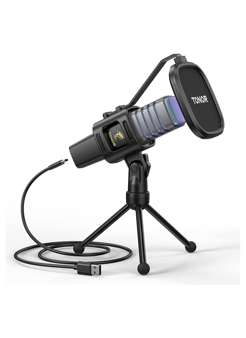 TONOR Gaming USB Microphone, PC RGB Microphone, Streaming Podcast Studio Cardioid Pattern Condenser Mic Sets with Microphone Stand for Game, YouTube, Conference, Singing, Micro for PS4 PS5, TC30S  - Image 1