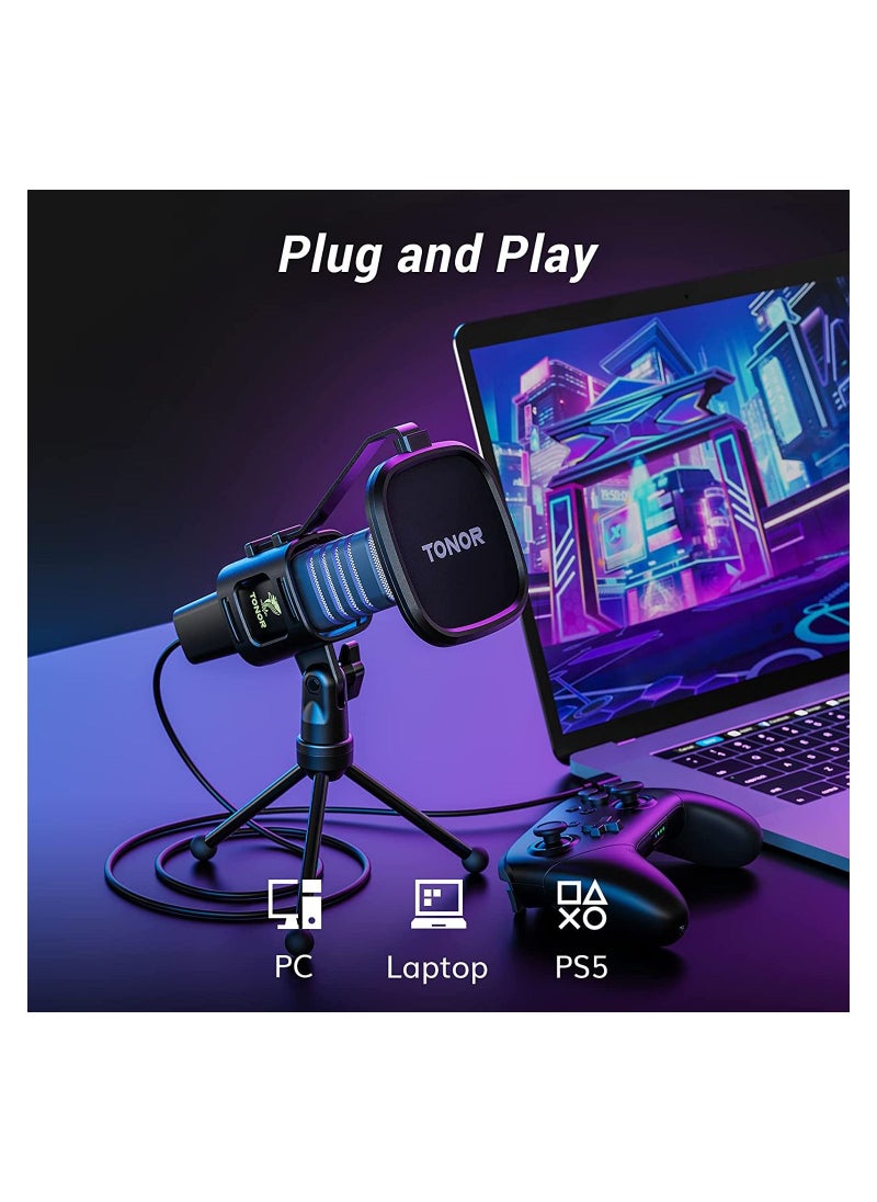 TONOR Gaming USB Microphone, PC RGB Microphone, Streaming Podcast Studio Cardioid Pattern Condenser Mic Sets with Microphone Stand for Game, YouTube, Conference, Singing, Micro for PS4 PS5, TC30S  - Image 2