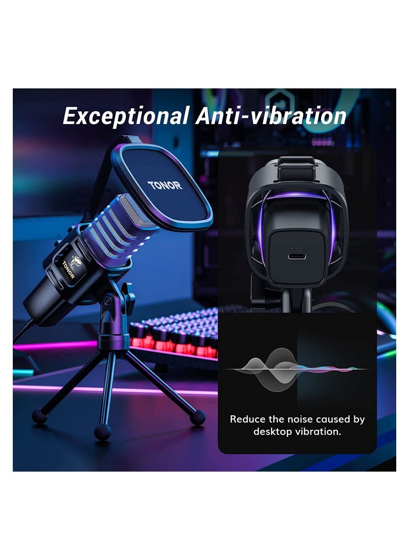 TONOR Gaming USB Microphone, PC RGB Microphone, Streaming Podcast Studio Cardioid Pattern Condenser Mic Sets with Microphone Stand for Game, YouTube, Conference, Singing, Micro for PS4 PS5, TC30S  - Image 5
