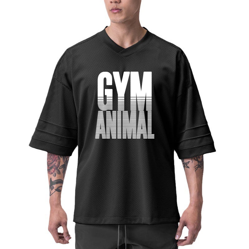 Muscle bodybuilding sports fashion brand fitness short sleeve men''s loose plus size ins basketball clothes quick-drying training half sleeve t-shirt - Image 2
