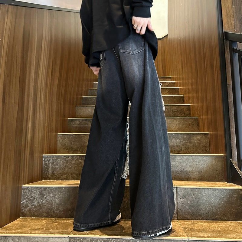 American Retro Ripped Jeans Men'S Autumn Ripped Street Straight-Leg Loose Wide-Leg Pants - Image 5