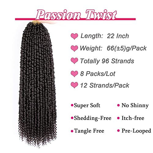 Leeven 8 Packs PreTwisted Passion Twists 12 Rootspack Synthetic Crochet Hair Extensions 22 Inch Ombre Crochet Passion Twist Braiding Hair Curly Ends Twist Hair2 - Image 5