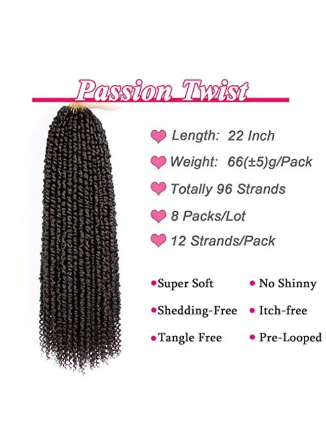 Leeven 8 Packs PreTwisted Passion Twists 12 Rootspack Synthetic Crochet Hair Extensions 22 Inch Ombre Crochet Passion Twist Braiding Hair Curly Ends Twist Hair2 - Image 4