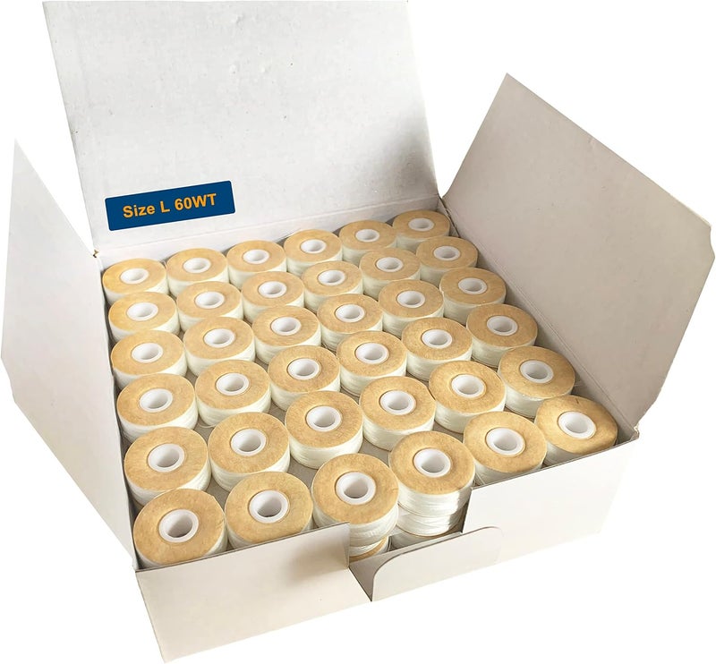 HimaPro 144 White Prewound Bobbins for Embroidery Machines Size L (SA155) Cardboard Sided Good for Brother, Babylock, Janome, Bernina, Husqvarna, Pfaff Embroidery Machines Etc (White) - 60 Weight - Image 1