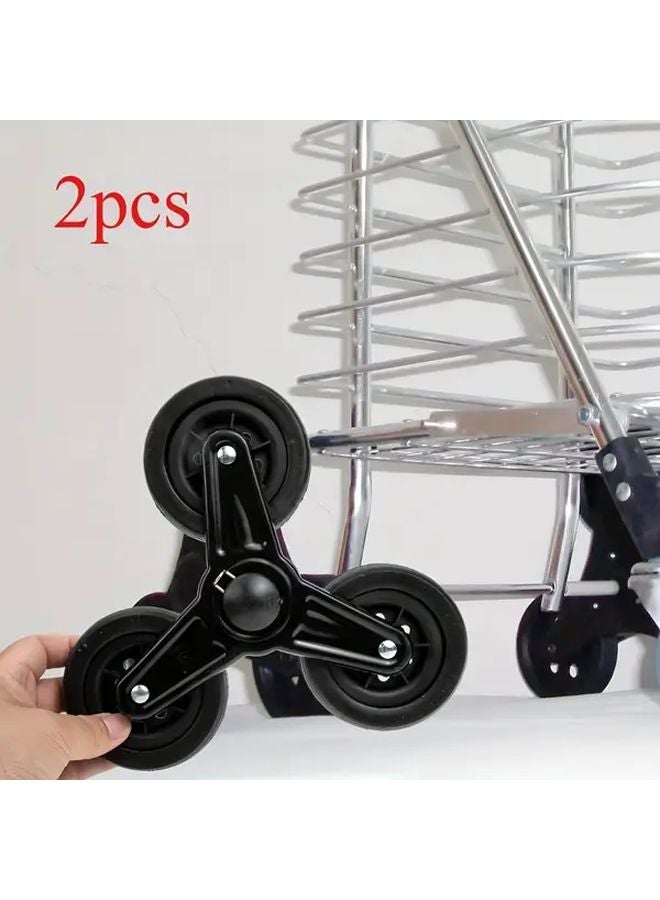 2Pcs Black Heavy Duty Swivel Wheels 360 Rotating Shopping Cart Wheels - Image 2