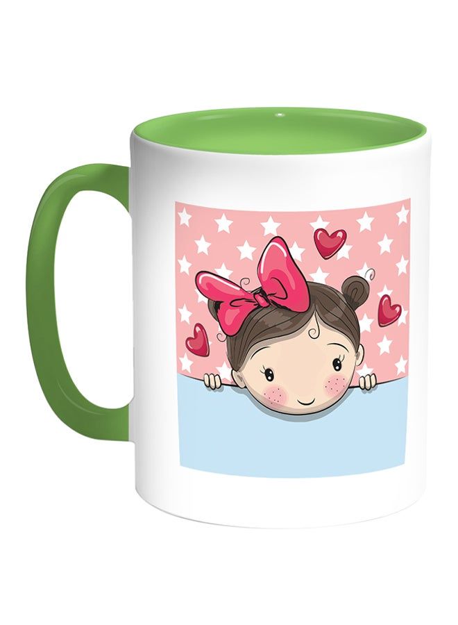 RKN Little Girl Printed Coffee Mug White/Green 11ounce - Image 1