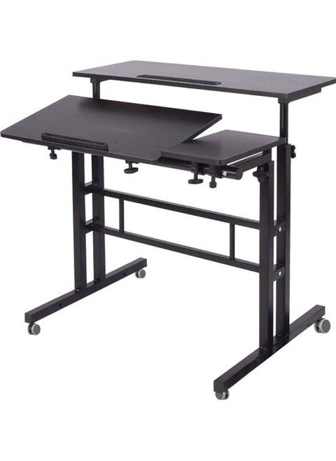 Mobile Standing Desk, Height Adjustable Sit Stand Mobile Laptop Computer Tablet, Home Office Desk with Wheels for Computer Workstation, Black