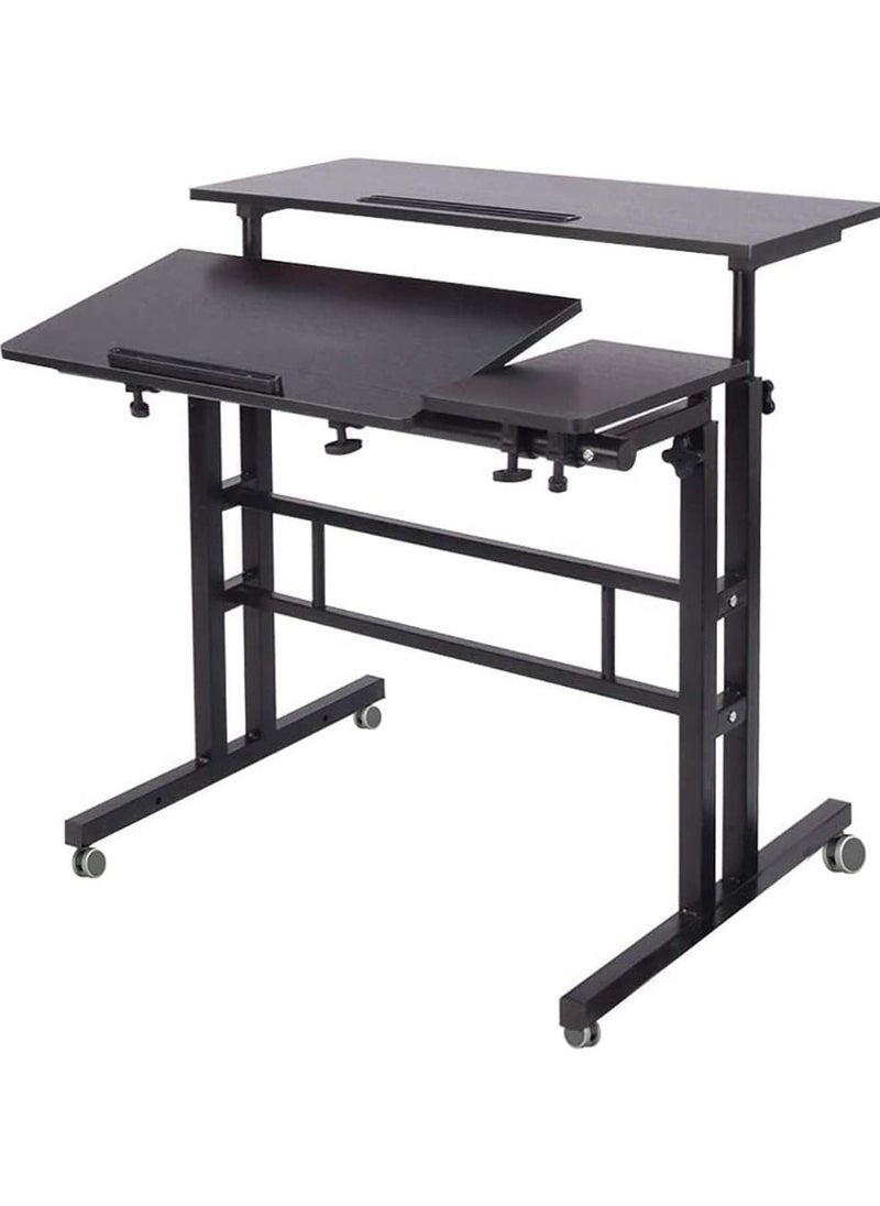 SKY-TOUCH - Mobile Standing Desk, Height Adjustable Sit Stand Mobile Laptop Computer Tablet, Home Office Desk with Wheels for Computer Workstation, Black - Image 1