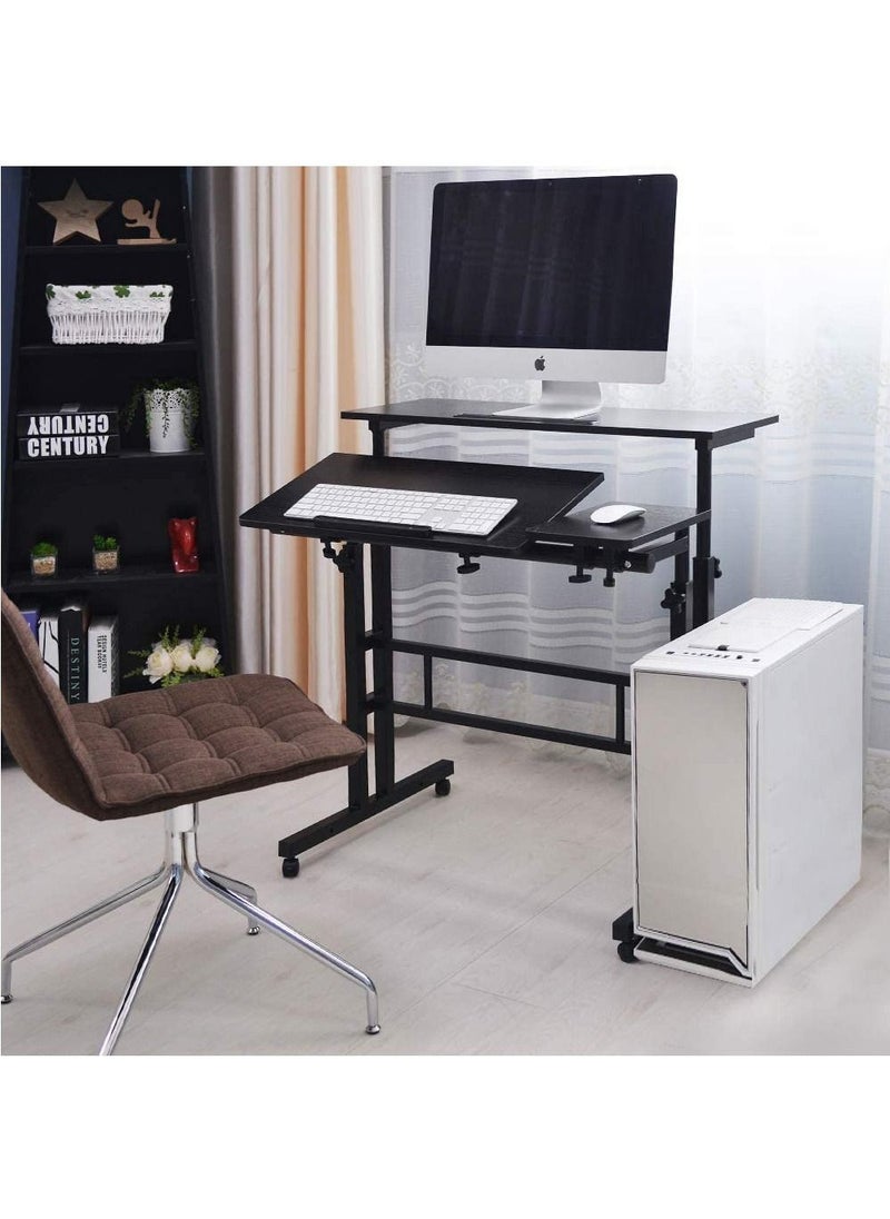 SKY-TOUCH - Mobile Standing Desk, Height Adjustable Sit Stand Mobile Laptop Computer Tablet, Home Office Desk with Wheels for Computer Workstation, Black - Image 1