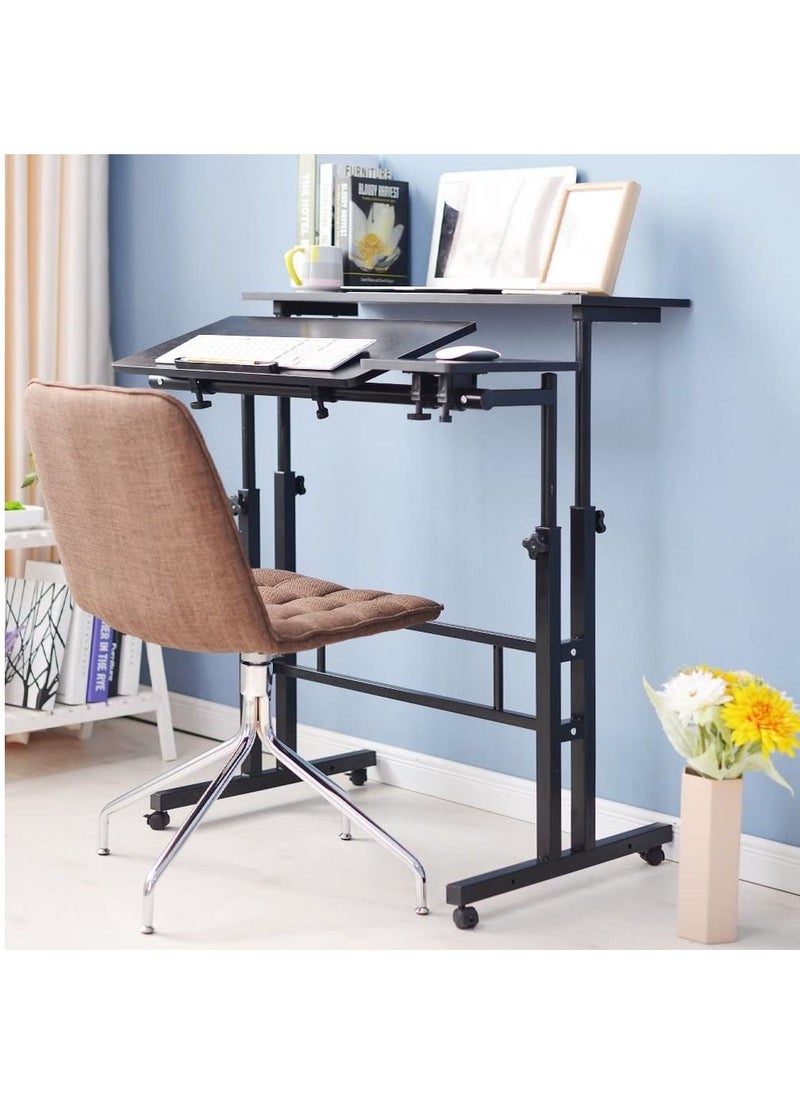 SKY-TOUCH - Mobile Standing Desk, Height Adjustable Sit Stand Mobile Laptop Computer Tablet, Home Office Desk with Wheels for Computer Workstation, Black - Image 1
