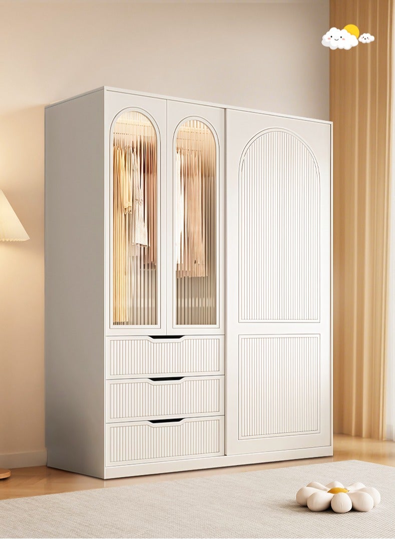 Generic French Cream Style Wardrobe Sliding Door Modern Simple Wardrobe Closet Bedroom Cabinet Storage Cabinet  - Image 1
