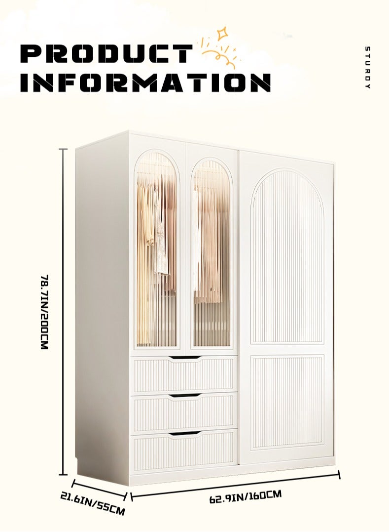 Generic French Cream Style Wardrobe Sliding Door Modern Simple Wardrobe Closet Bedroom Cabinet Storage Cabinet  - Image 2